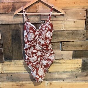 Shade & Shore Floral One Piece Swimsuit - Brown and White